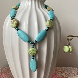 Turquoise Stone Hand Crafted Necklace and Earring Set